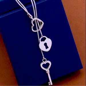 Silver Keyhole Heart and Key Necklace